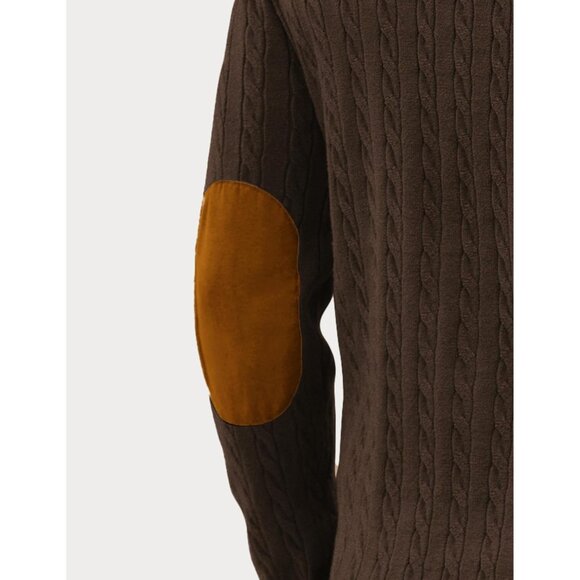Men's Cable Knitted Pullover Sweaters Long Sleeve Stand Collar Button Up Brown - Picture 5 of 6